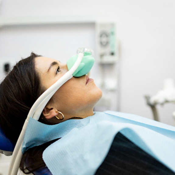 Closeup of patient breathing in nitrous oxide
